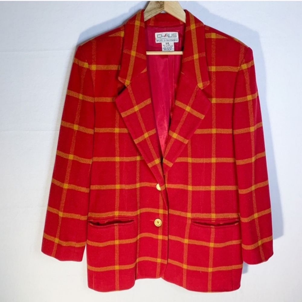 Vintage Wool Cashmere Red Plaid Blazer